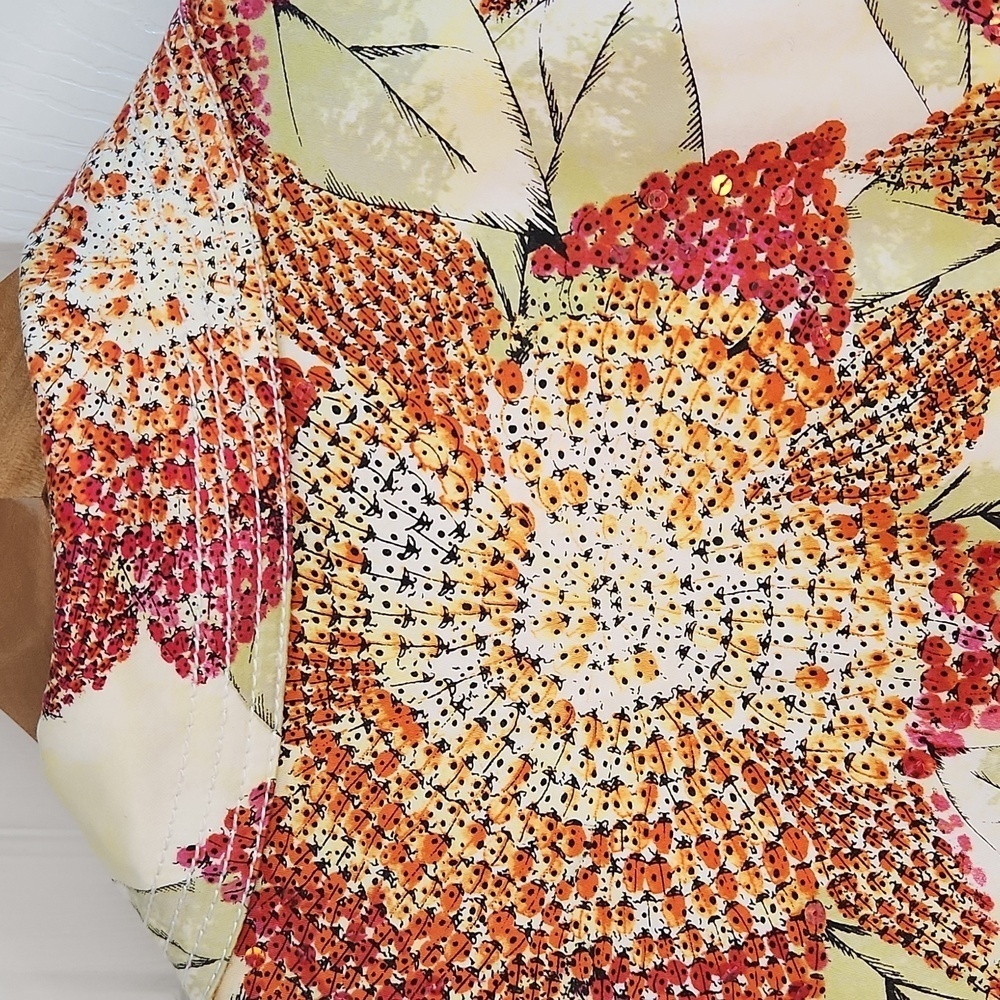 Chico’s Jacket Blazer Art To Wear Womens Sz 3 XL 16 Orange Pink Sequins Ladybugs - Picture 8 of 16